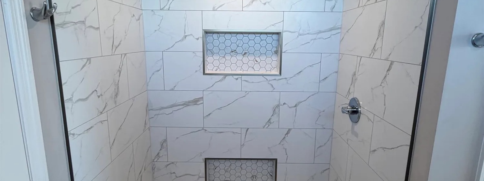 Leaking Acrylic Shower Replaced With Custom Tile in Minnetrista