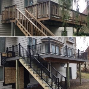 Before and after of a deck remodel project